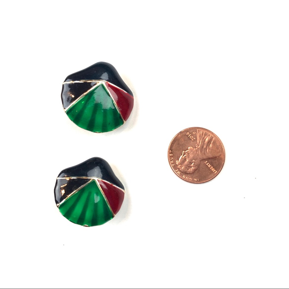 Shell Necklace & Earrings Set Black Green Red Gold - Picture 6 of 8